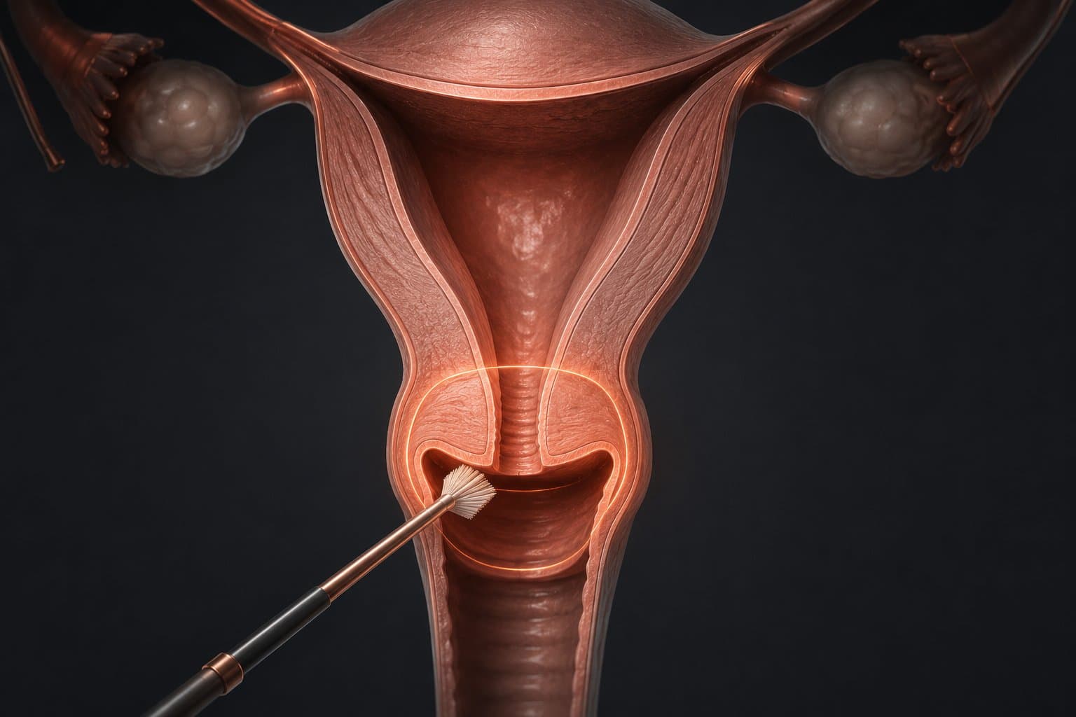 Preventivo (Papanicolau) — ilustração médica esquemática